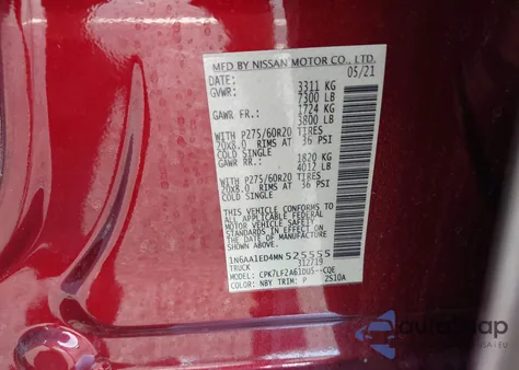 2021 Nissan Titan Sv/Sl/Pro-4X/Platinum Reserve from USA, damaged, VIN 1N6AA1ED4MN525555